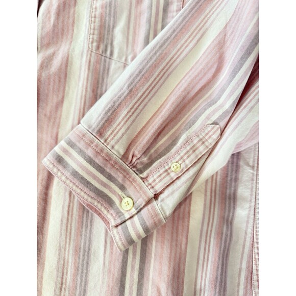 LL Bean Women XL Stripe 3/4 Cotton Retro Utility Pink Outdoor Blouse Preppy - Picture 4 of 4